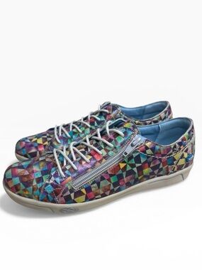 Cloud Aika Multicolor Geometric Leather Sneakers Side Zip Comfort Shoes EU 38